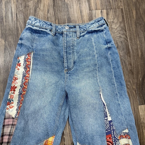 Free People We The Free Cortez Pieced Jeans Women's 25 Multi Patchwork Flare - Picture 2 of 16